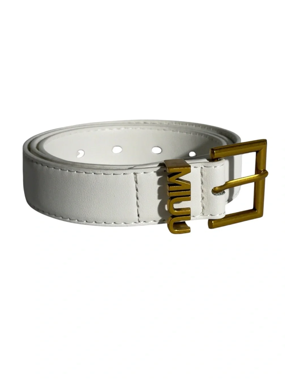 💁🏻‍♀️ White Leather Belt with Gold-Tone Logo Buckle 💁🏻‍♀️